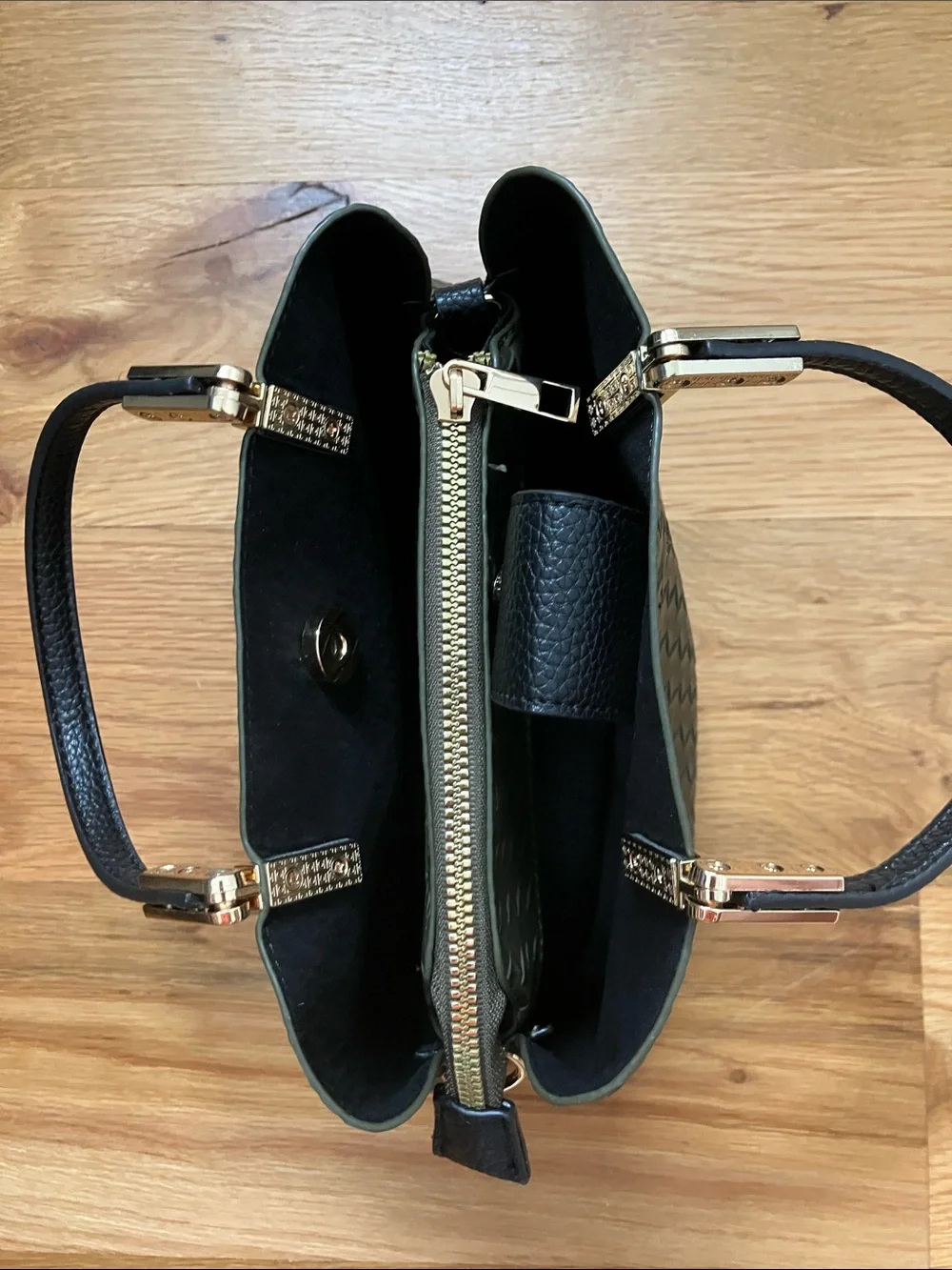 Olive Woven Top-Handle Handbag